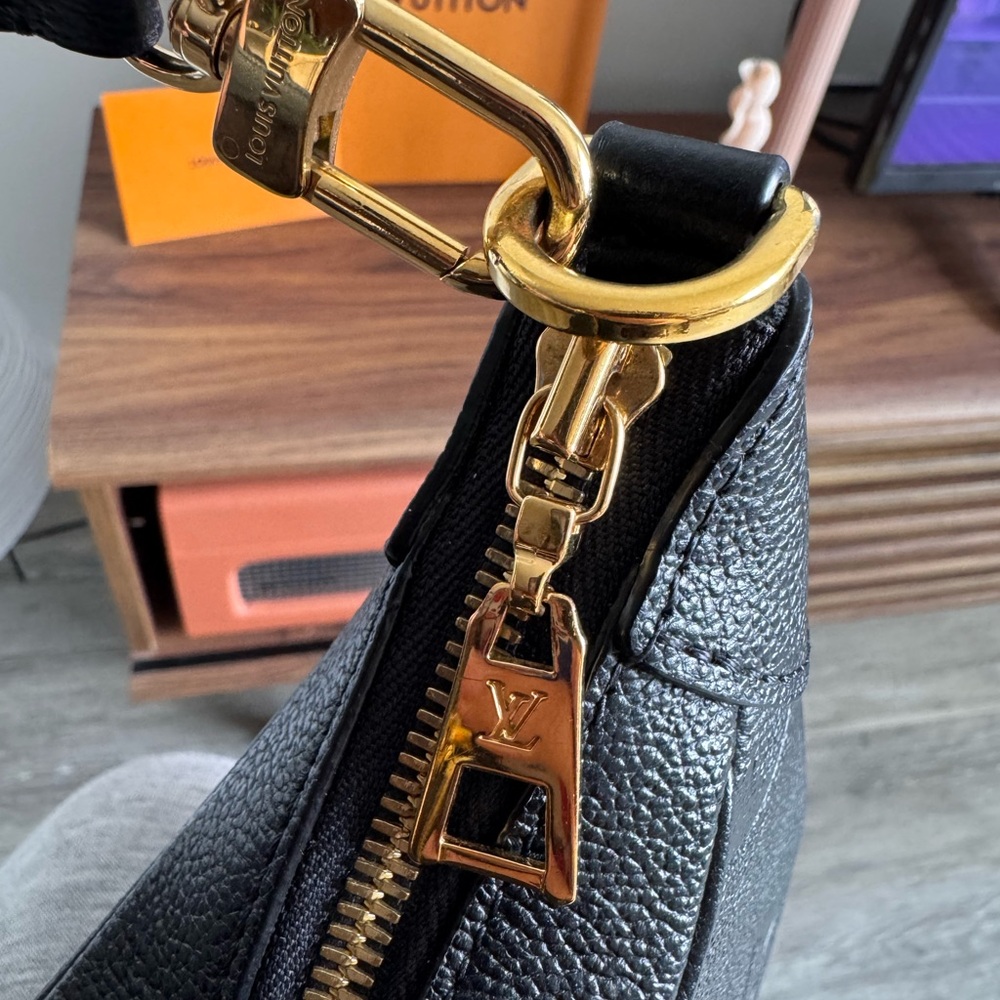 Louis Vuitton Black Embossed Monogram Shoulder Bag with Gold Hardware - Picture 6 of 13